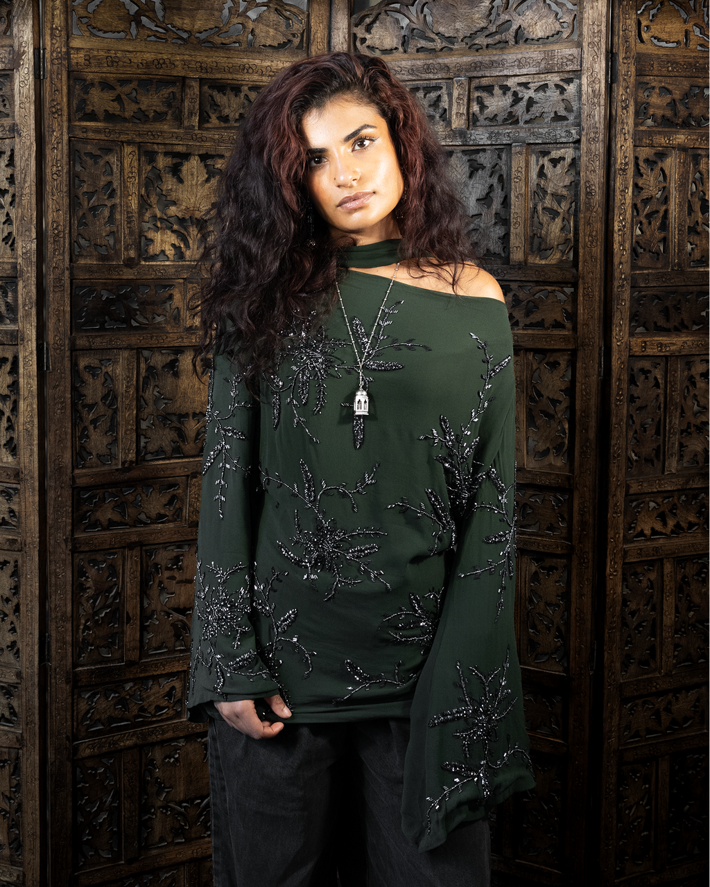 SUNDUS TOP AND SCARF SET / DEEP GREEN