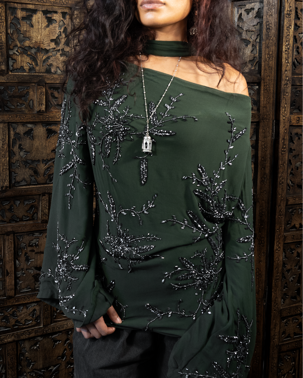 SUNDUS TOP AND SCARF SET / DEEP GREEN