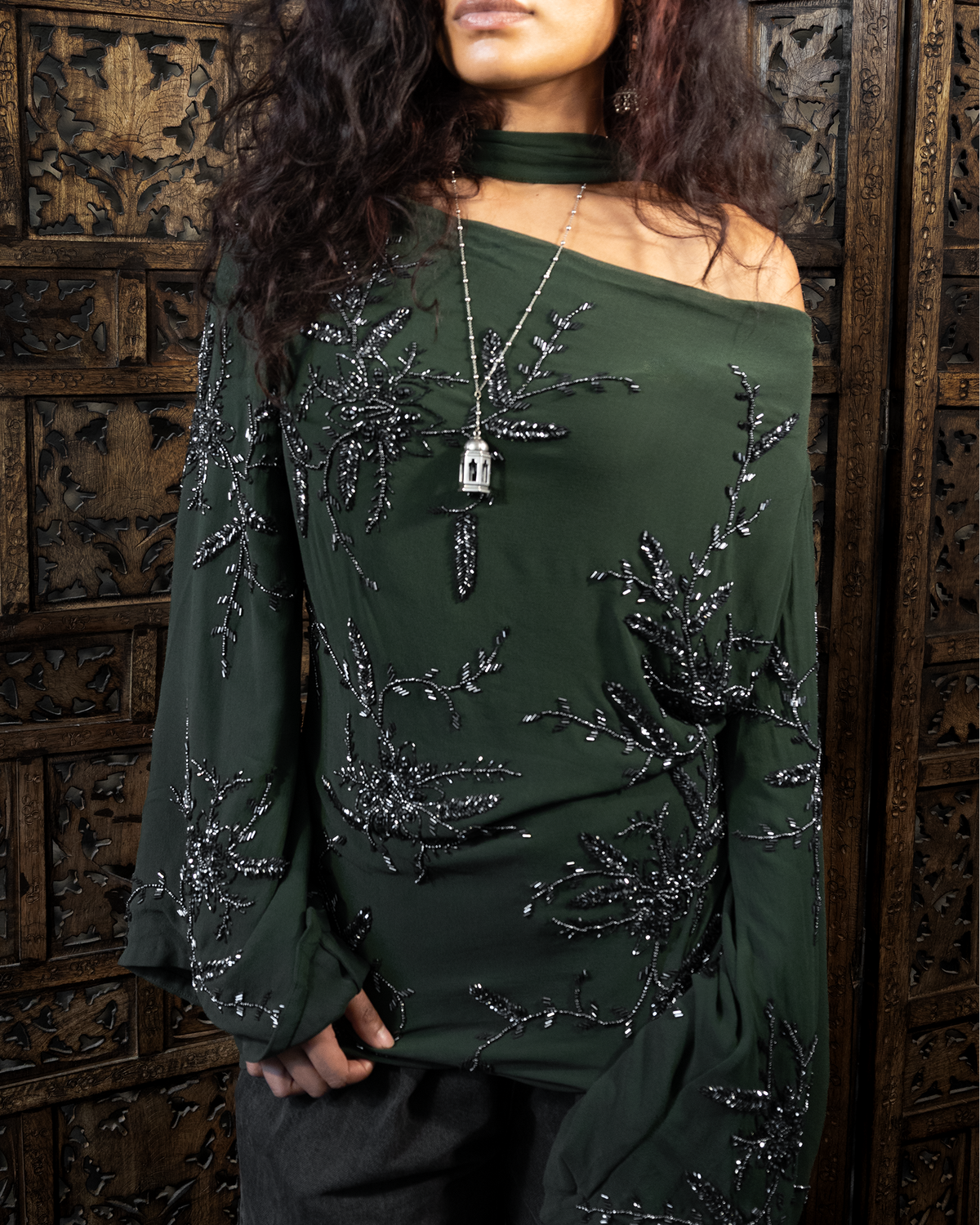 SUNDUS TOP AND SCARF SET / DEEP GREEN